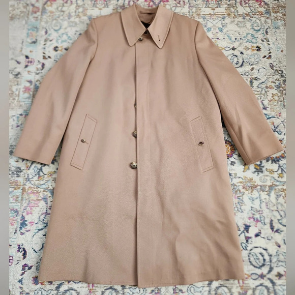 ☂London Fog Vintage 1970s Point Collar Trench Coat Tan Khaki Made in USA 42 Reg - Picture 1 of 16